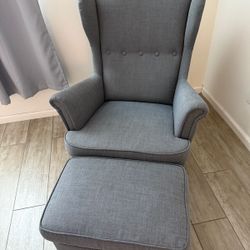 IKEA STRANDMON Wing Chair + Ottoman – Dark Gray