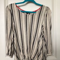 Cream and black vertical strip 3/4 sleeve blouse top