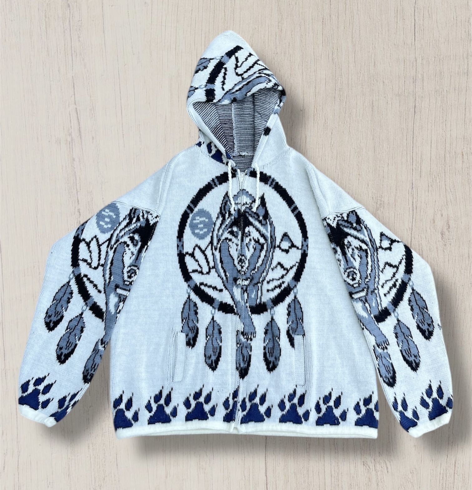 Vintage Tejidos Ruminahui wolf dream catcher hooded jacket
