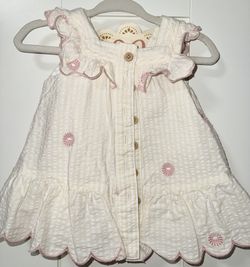 White and Pink Ruffle Dress 3-6 Months
