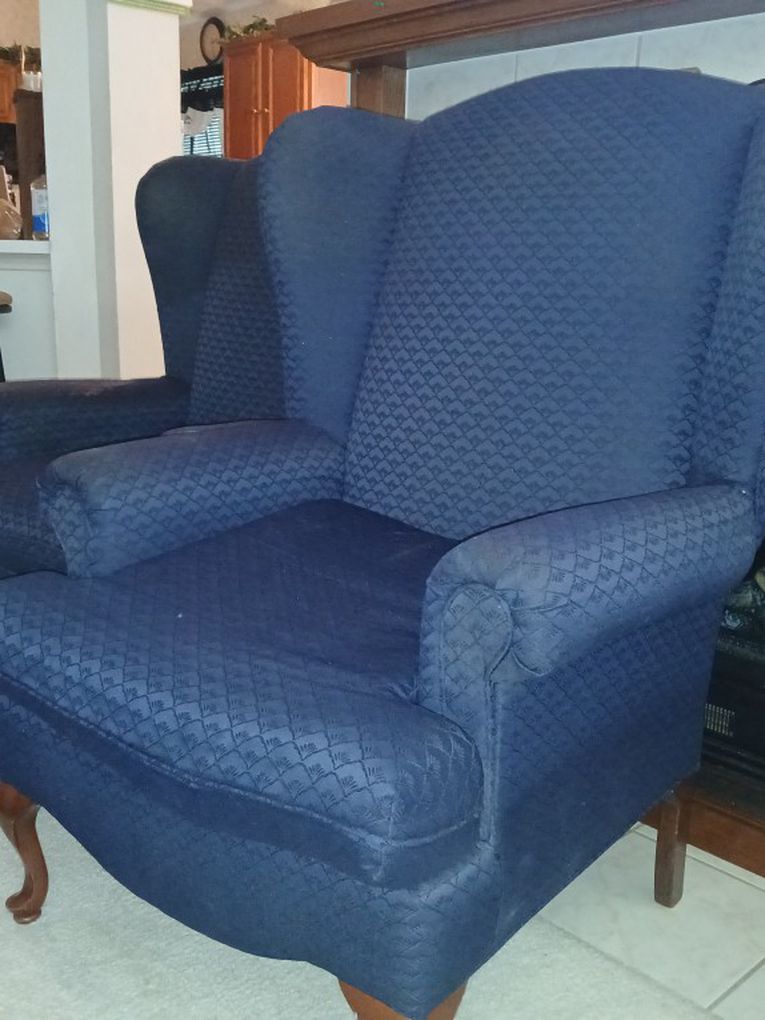 Navy Blue Wingback Chairs Set