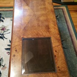 WOOD COFFEE SOFA TABLE WITH GLASS INSERTS