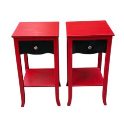 Red Wavy Pair Of Matching Nightstands 