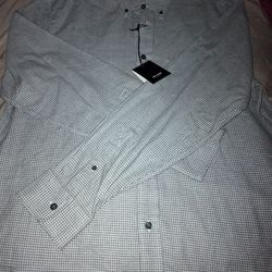 Jack Spade Button Down Shirt Men’s XL Grey & White Plaid Window Pane Long Sleeve
