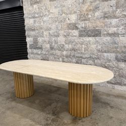 Travertine And Fluted Oak Marble Dining Table 