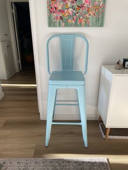 Two Light Blue Bar Stools
