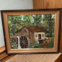 Vintage 1967 Painting of a Grist Mill