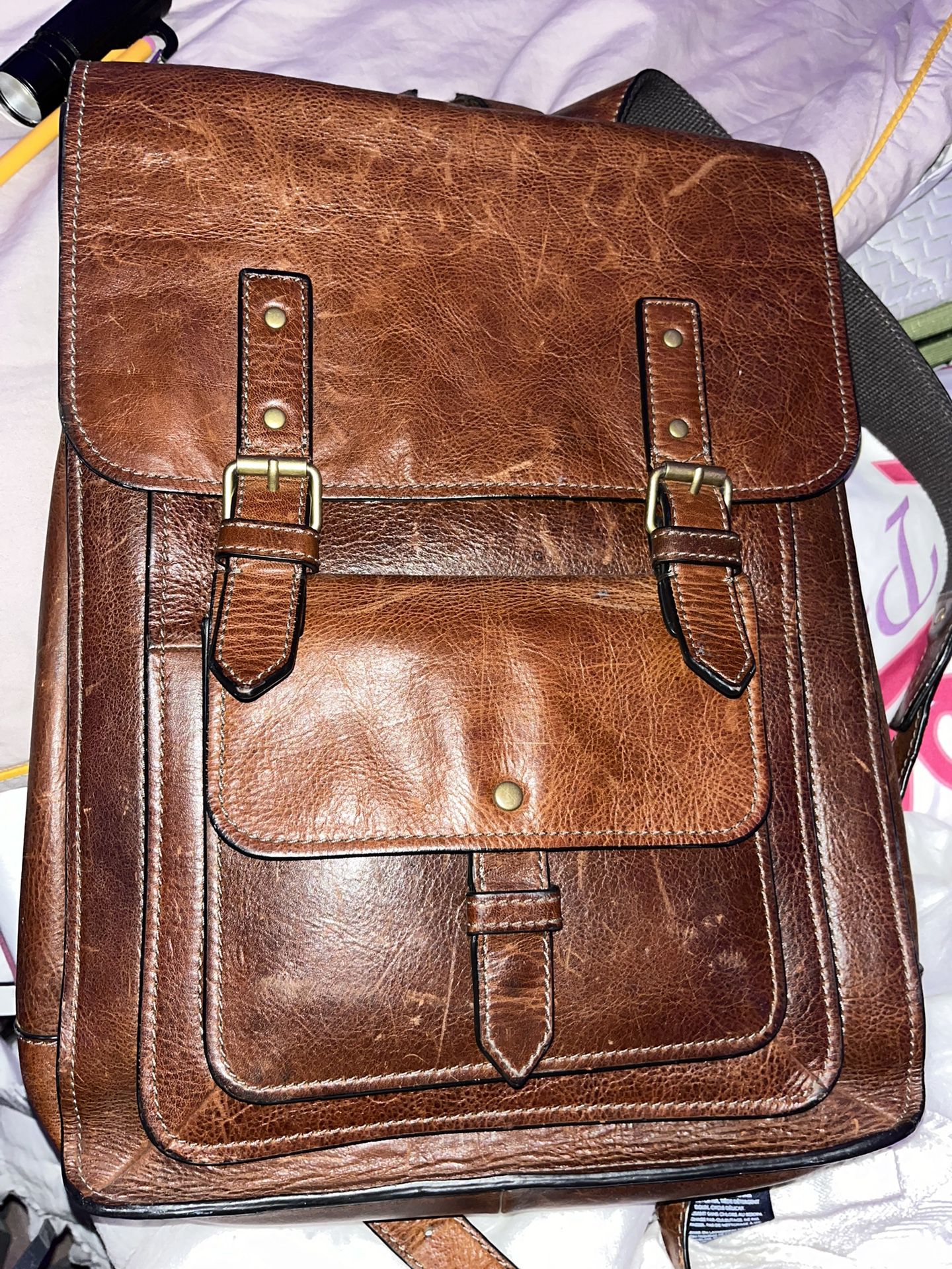 Vintage Leather Fossil Backpack 