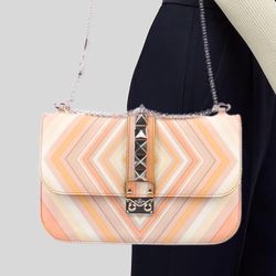 VALENTINO GARAVANI Glam Lock Native Couture 1975 Bag - Pastel Chevron Leather 