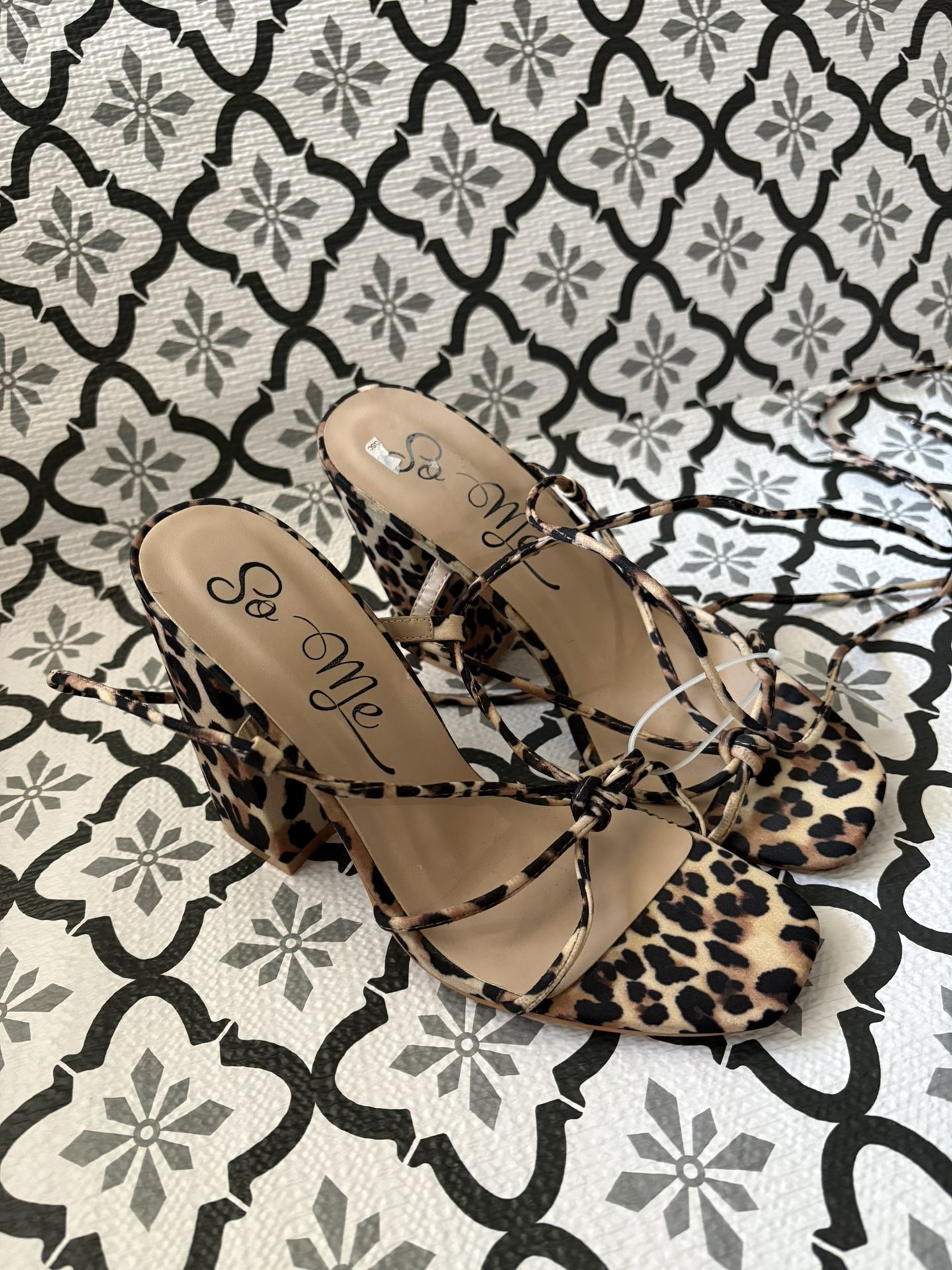 Leopard Print Heeled Sandals | Size 7 