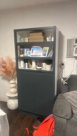 Dark Gray Bookcase with Cabinet Doors