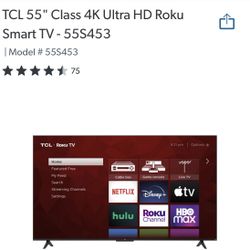 New In Box TCL 55" Class 4k Ultra HD Roku Smart Tv