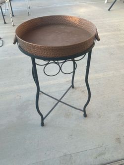 Hammered Copper Tray Table with Iron Stand