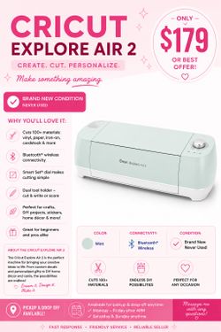 ✨ Cricut Explore Air 2 – Brand New Condition – $179 OBO ✨