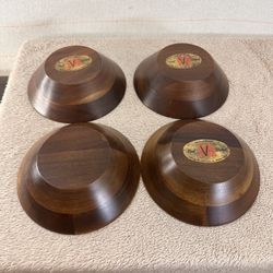Lot of 4 Vintage Vermillion Real Walnut Salad & Snack Bowls – Mid-Century Modern Wooden Serving Bowls