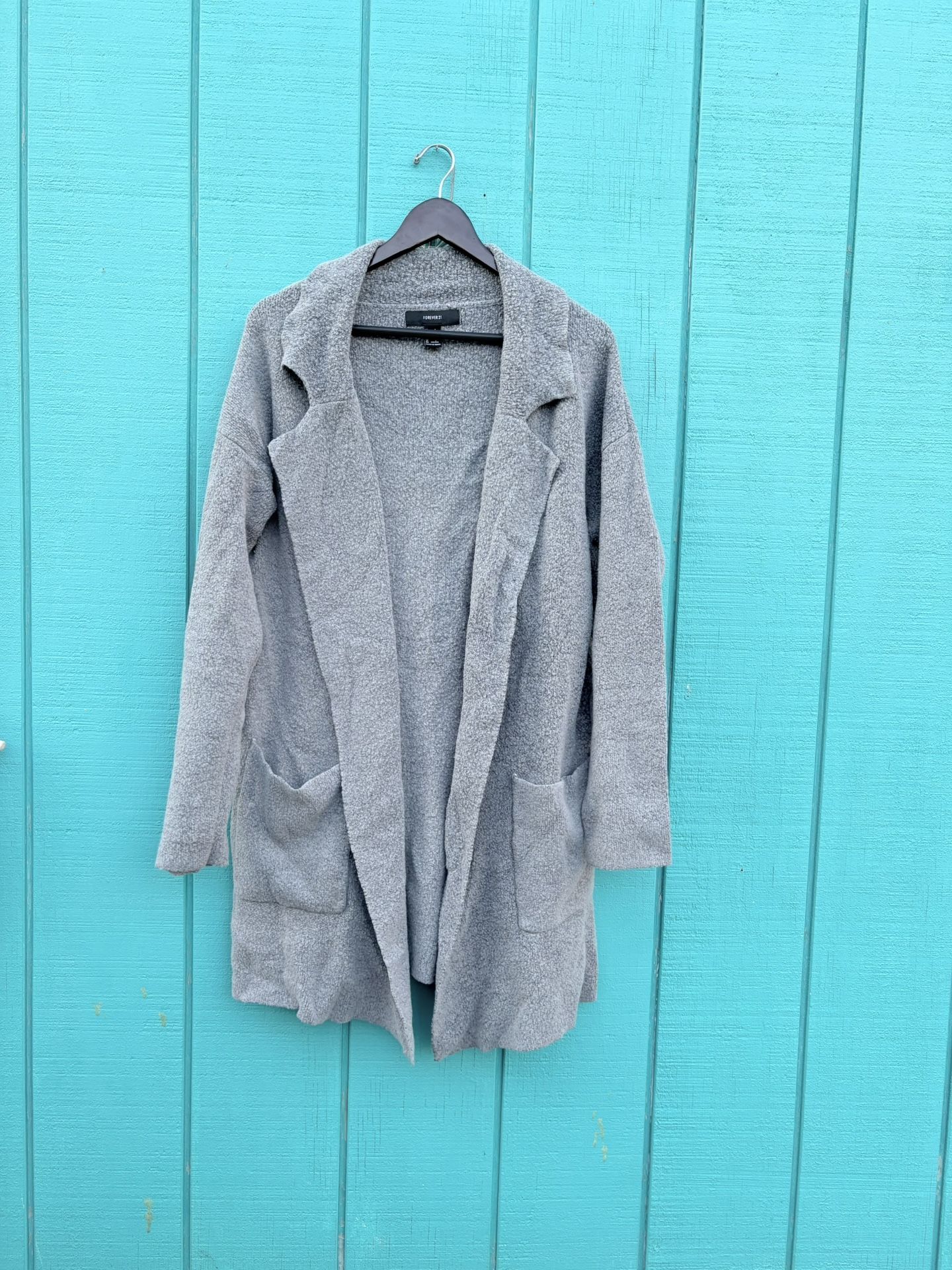 Forever 21 Gray Knit Cardigan Open Front Cozy Long Sleeve Women's Large