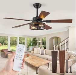 Fanbulous 48" Farmhouse Ceiling Fan with Light & Remote, 2-Light Caged  DC Motor Quiet and Reversible, 6-Speed Adjustable, Dual Finish 5 Blades Rustic