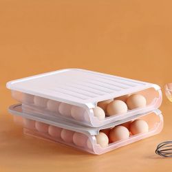 2PCS Automatic Egg Storage Box with Lid,Holder,Tray,Container with Organizer For Refrigerator. Gray