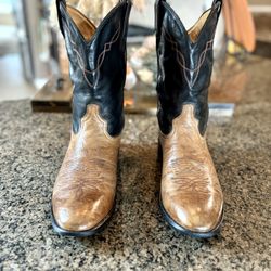 Tony Lama Cowboy Boots, Medium Brown with black uppers, Size 12D
