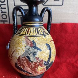 6.5 Inch Handmade Hand Painted Hand Etched Greek Ceramic Vase Imported From Greece