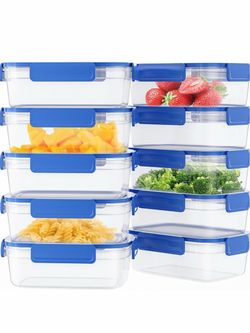 10-Pack Food Storage Containers with Airtight Leakproof Lids, BPA-Free Meal Prep Containers for Microwave/Dishwasher/Freezer, Blue, 47.3oz Each