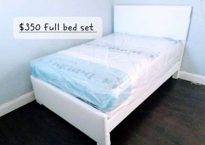$350 White Full Bed With Mattress And Boxspring Brand New Free Delivery