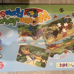 Dinosaur Wooden Puzzles for Kids 4 in 1 Gift Box(12.2 * 9.4 in) - FSC Certified, Jigsaw Puzzles for Kids Ages 4-6, Dinosaur Toys Gifts for 3 4 5 Year 