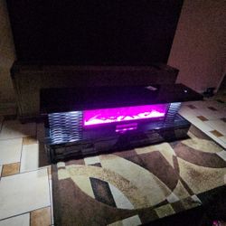 NEW LUXURY FIREPLACE AND TV STAND MIRRORED BLACK AND WHITE AVAILABLE FIT TV 100" NEON LIGHTS CONTROL,BLUETOOTH, SPEAKERS, SIMULATOR FIRE,HEATER, 71"16