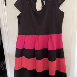 Fushia and Orange Stripped Black Dress