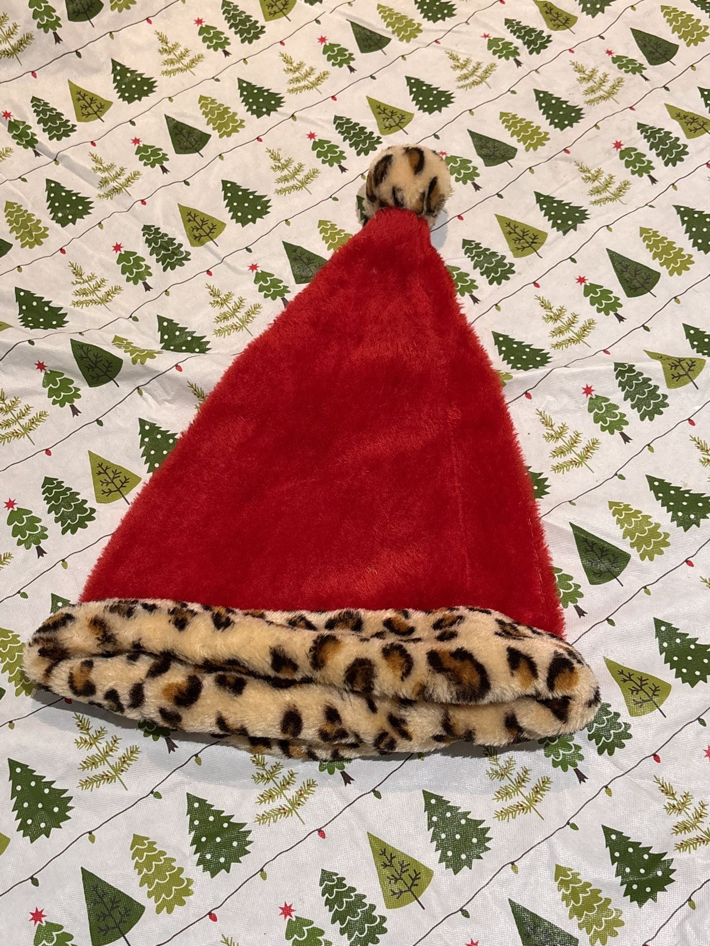 Animal Print faux fur trim Red Santa Hat
