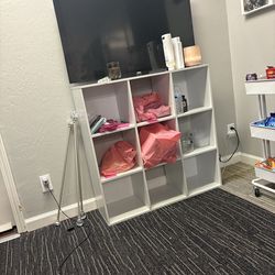 White cubicle shelf
