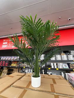 Large Artificial Palm Tree in White Pot