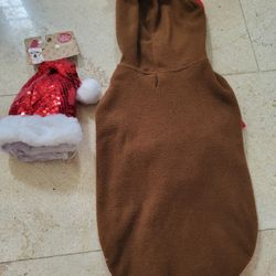 Dog Christmas Reindeer Costume And Santa Clause Hat