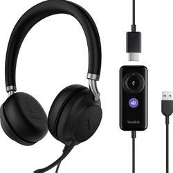 Call center headset Yealink USB Headset UH38, Wired Softphone Headset Teams Certified with Microphone,in Line Controls Built in Bluetooth, Connect to 