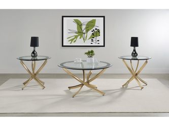 Brooke Rose Brass 3-piece Round Coffee and End Table Set