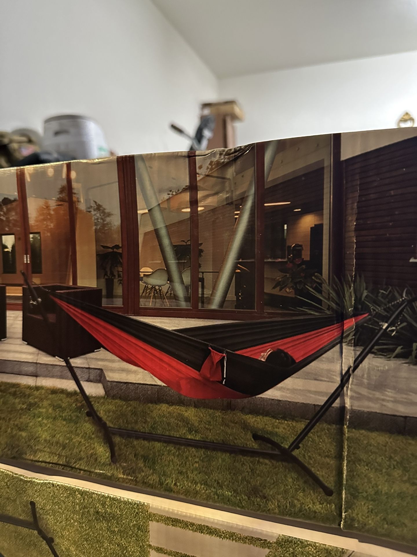 Red And Black Hammock With Stand