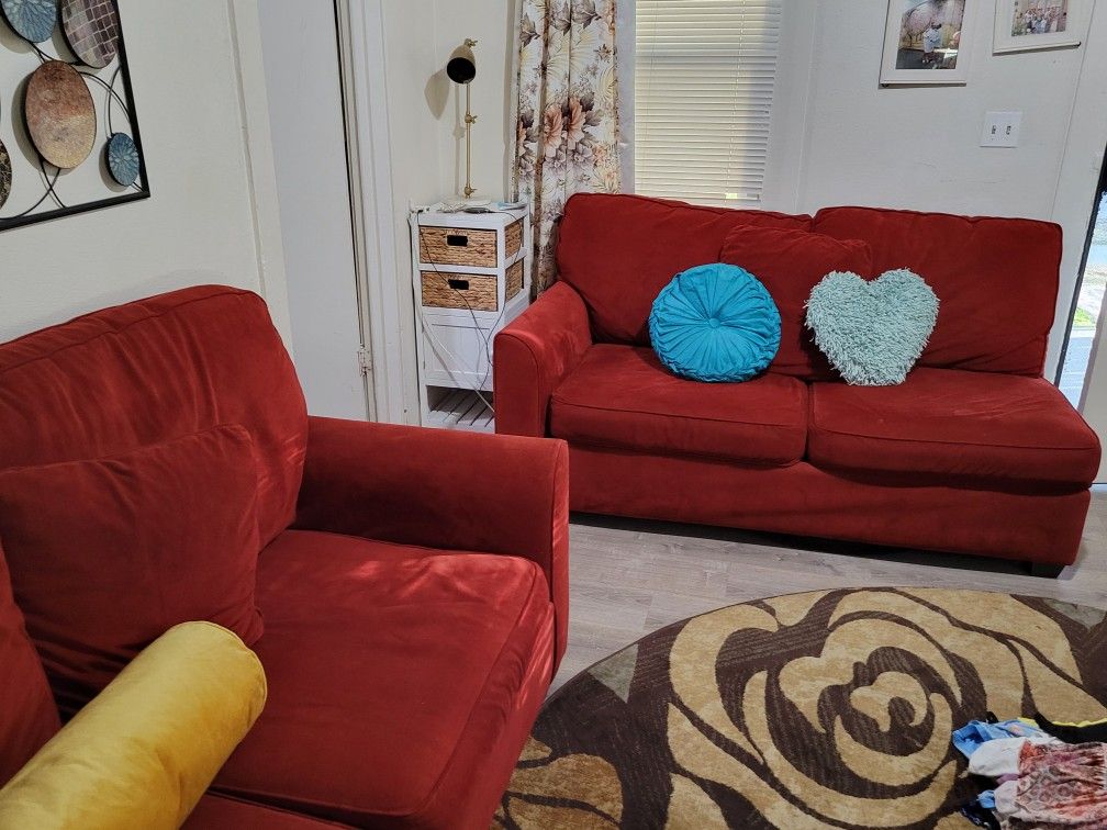 Deep red family sectional with pull Bed