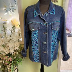 Blue Beaded Jean Jacket