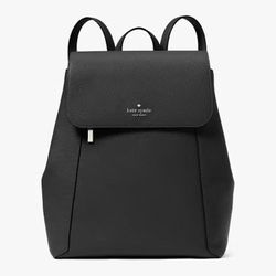 New Black Leather Kate Spade Lena Large Flap Backpack