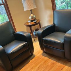 2 Black Faux Leather Recliners 