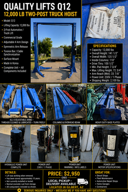 Vehicle/Truck Lift - Quality Lifts Q12 – 12,000 LB Commercial 2-Post  – Complete