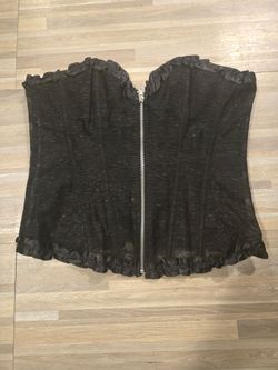 Black Lace Corset Top with Ruffle Trim
