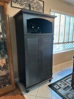 Black Wood Computer Armoire Desk Cabinet