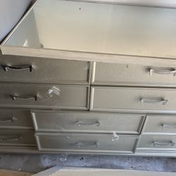 King Size Bed Frame, Platinum, And A Dresser Platinum