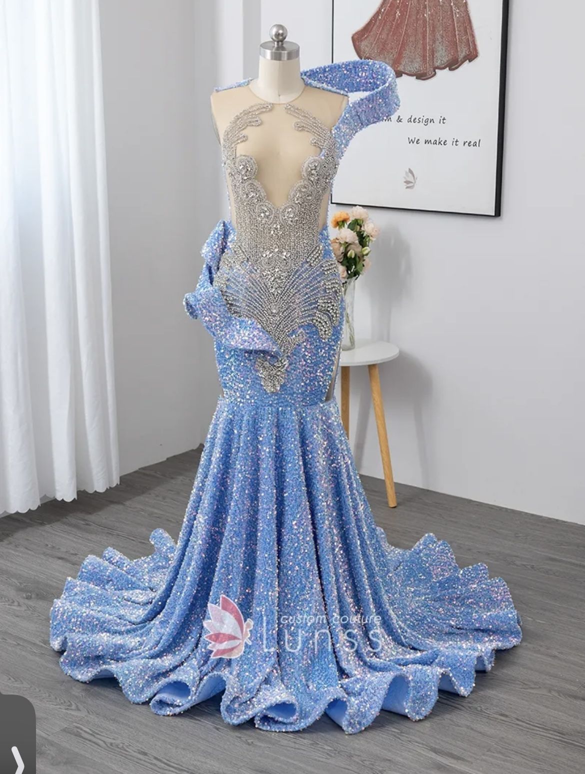 Prom Dress For Sell ! Iridescent Blue + Silver