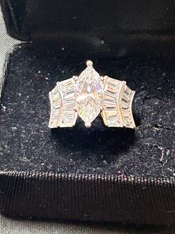 925 STERLING SILVER CZ Sz 8 Marquise Cut w Baguettes