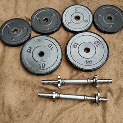 PAIR  OF  ADJUSTABLE  DUMBBELLS  (FOUR)  5s   &  (TWO)   10S  