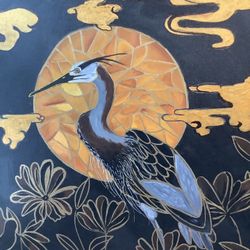 Stained Glass Look Heron Original Painting 