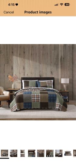 Eddie Bauer - Full/Queen Quilt Set, Premium Cotton Reversible Bedding with Matching Shams, Patchwork Luxurious Bedding Set (Classic Patchwork Green,