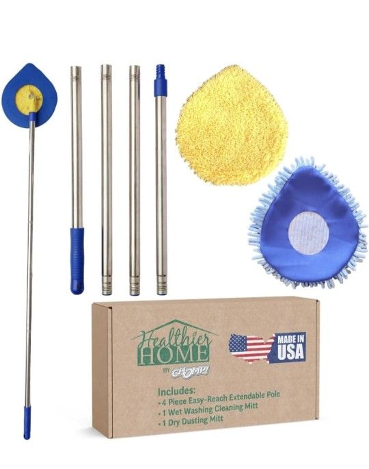 CHOMP Long Handle Wall Cleaner, 5 Minute CleanWalls Extendable Wall Washer, Ceiling Cleaner, Baseboard Duster, Telescoping Dry Dust and Wet Wash Clean